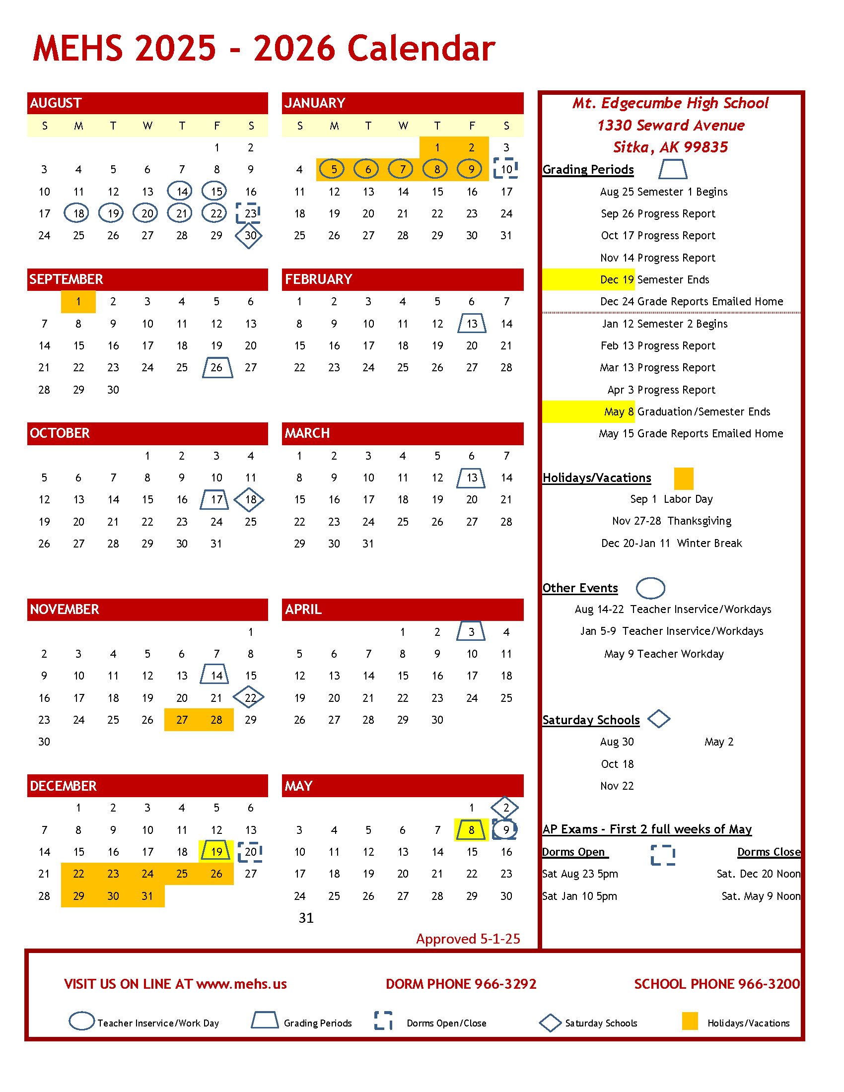 School Calendars Mt Edgecumbe High School