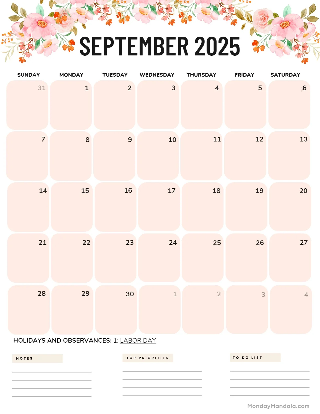 September 2025 With Time Printable Calendar