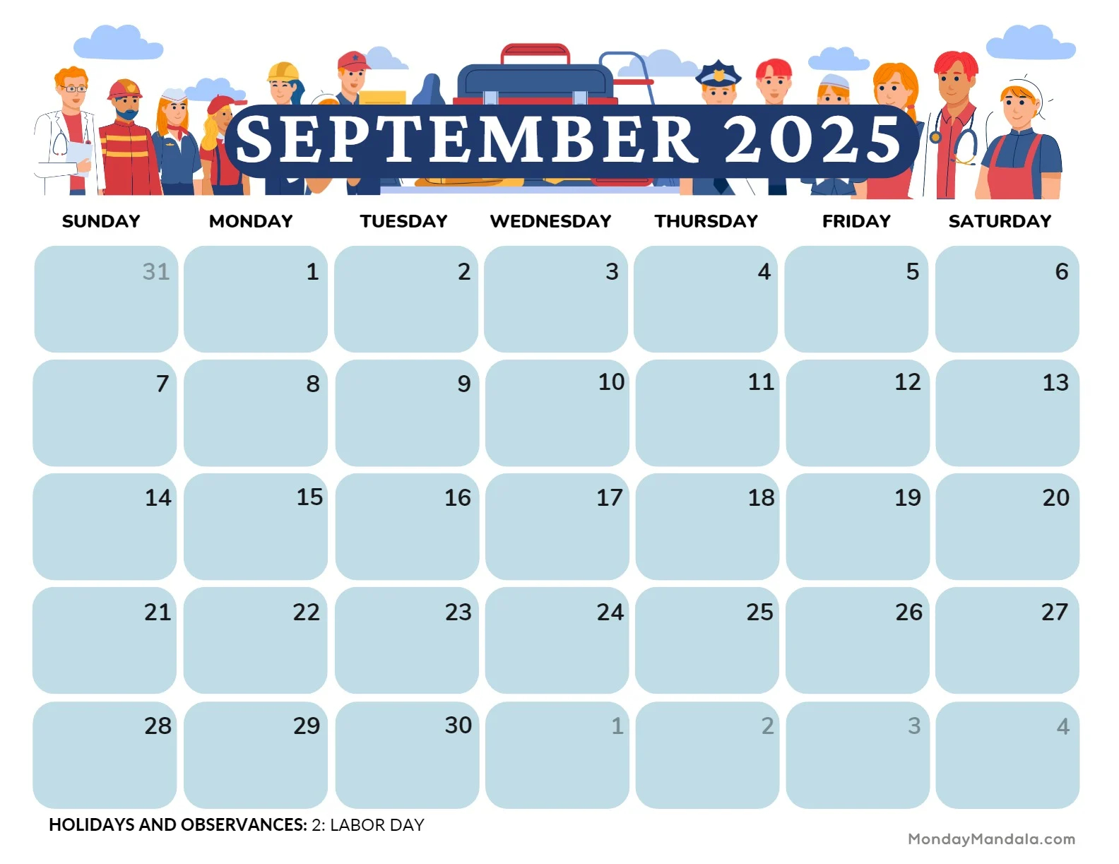 Calendar Sept 2025 Printable