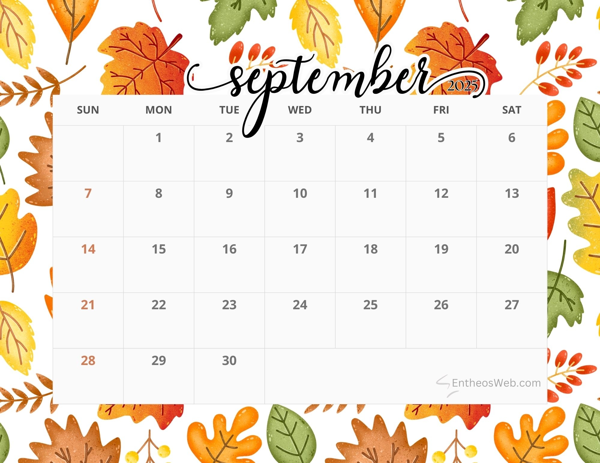 September 2025 Calendar Printables EntheosWeb
