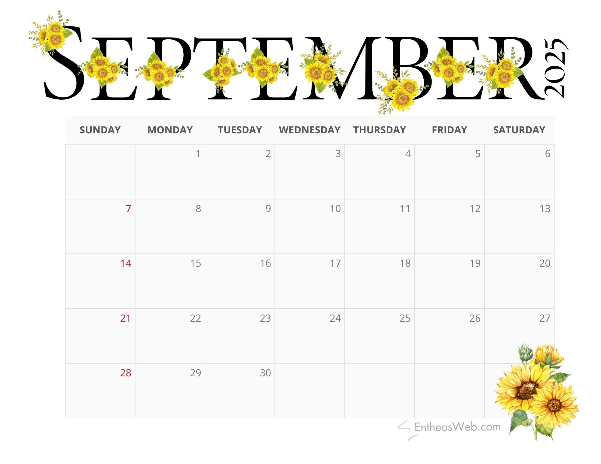 Cute Printable September 2025 Calendar