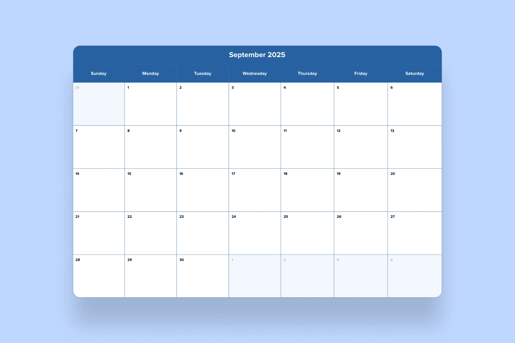 Free September 2025 Printable Calendars