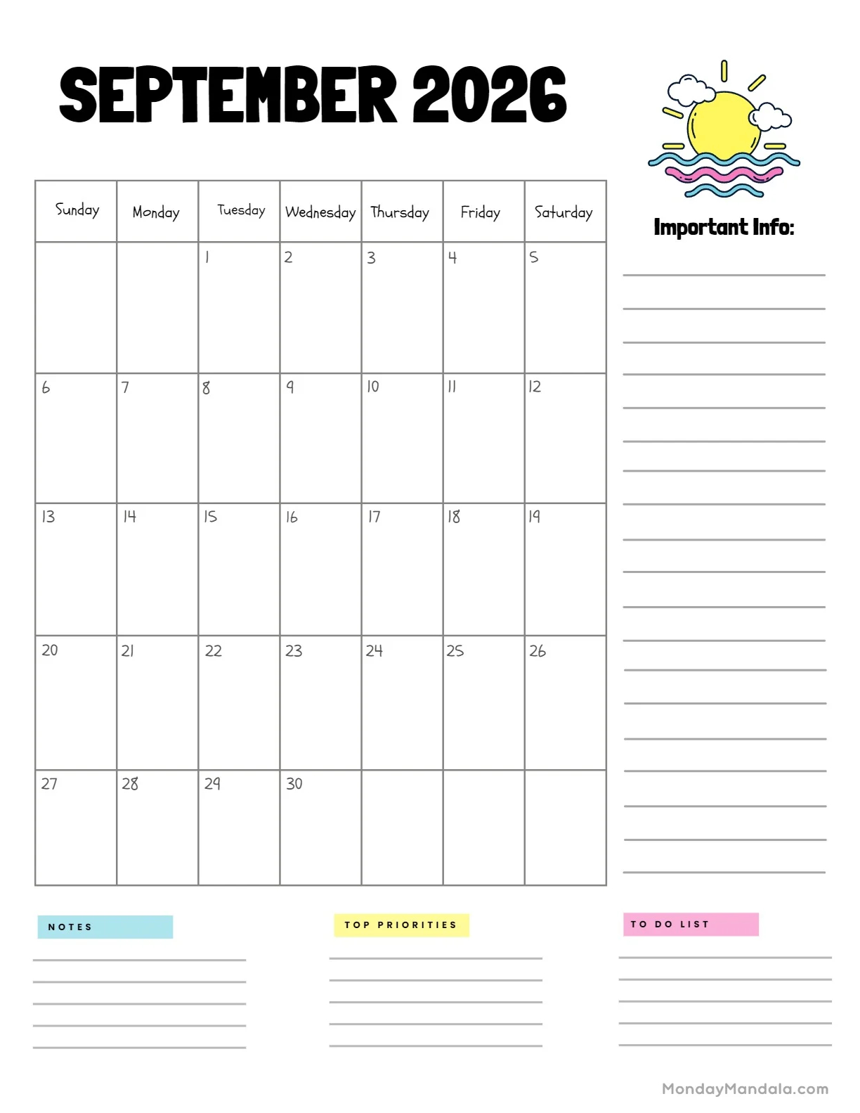 September Printable Calendar