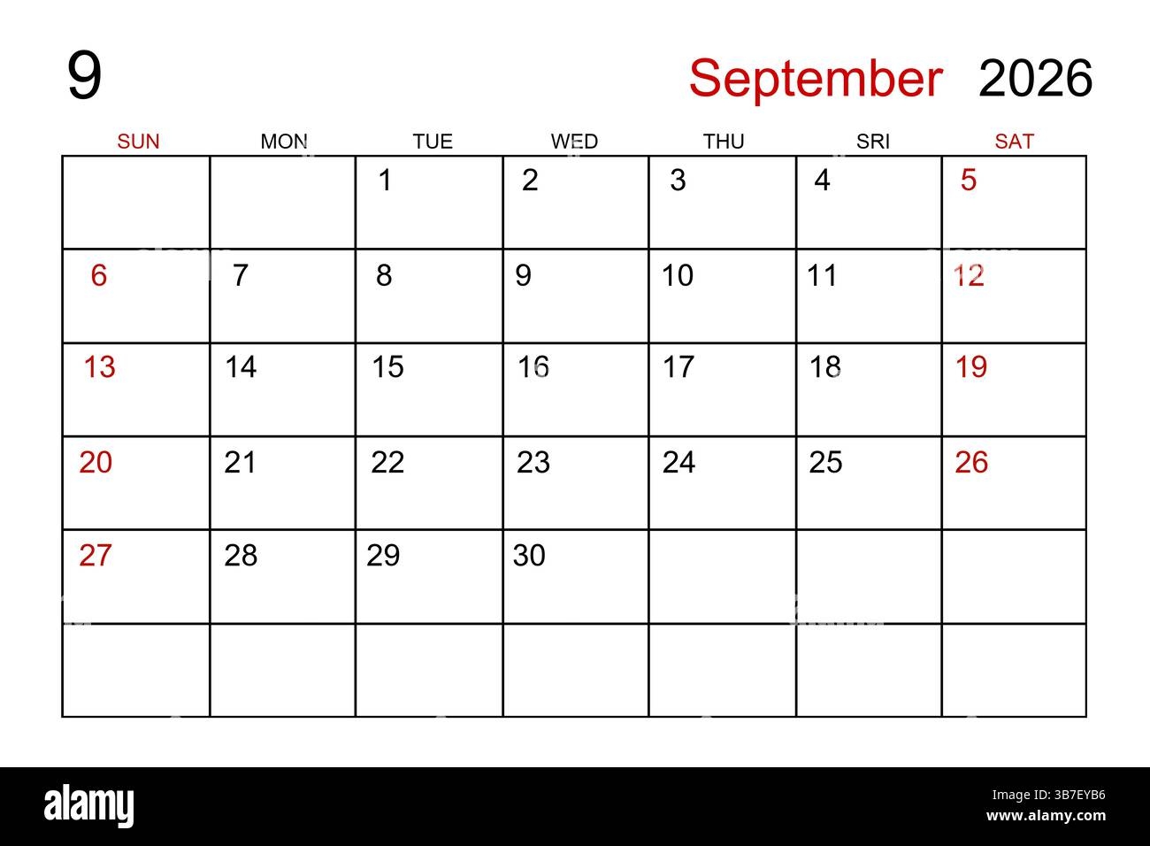Blank Calendar Printable September 2026
