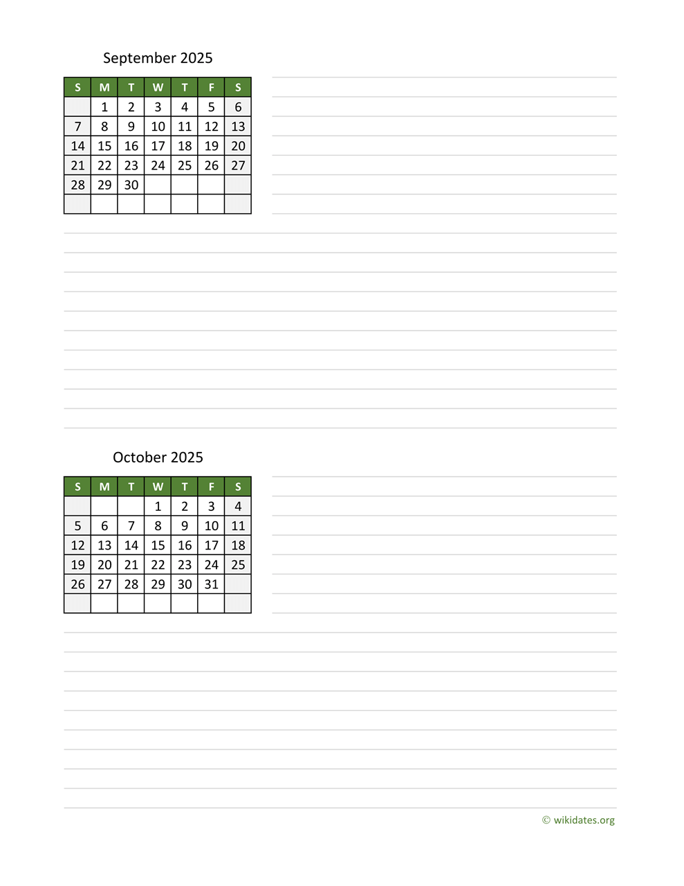 September October Calendar 2025 Free Printable