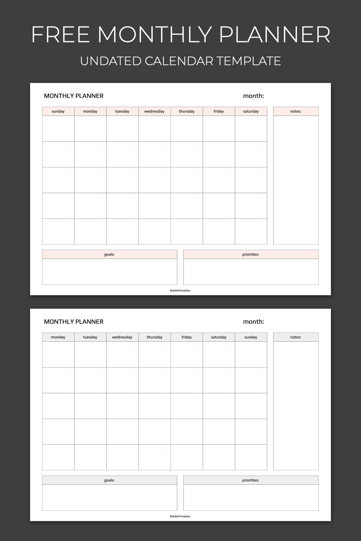 simple monthly planner printable