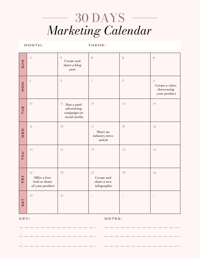 Soft Peach Pink Monthly Marketing Calendar Template Venngage