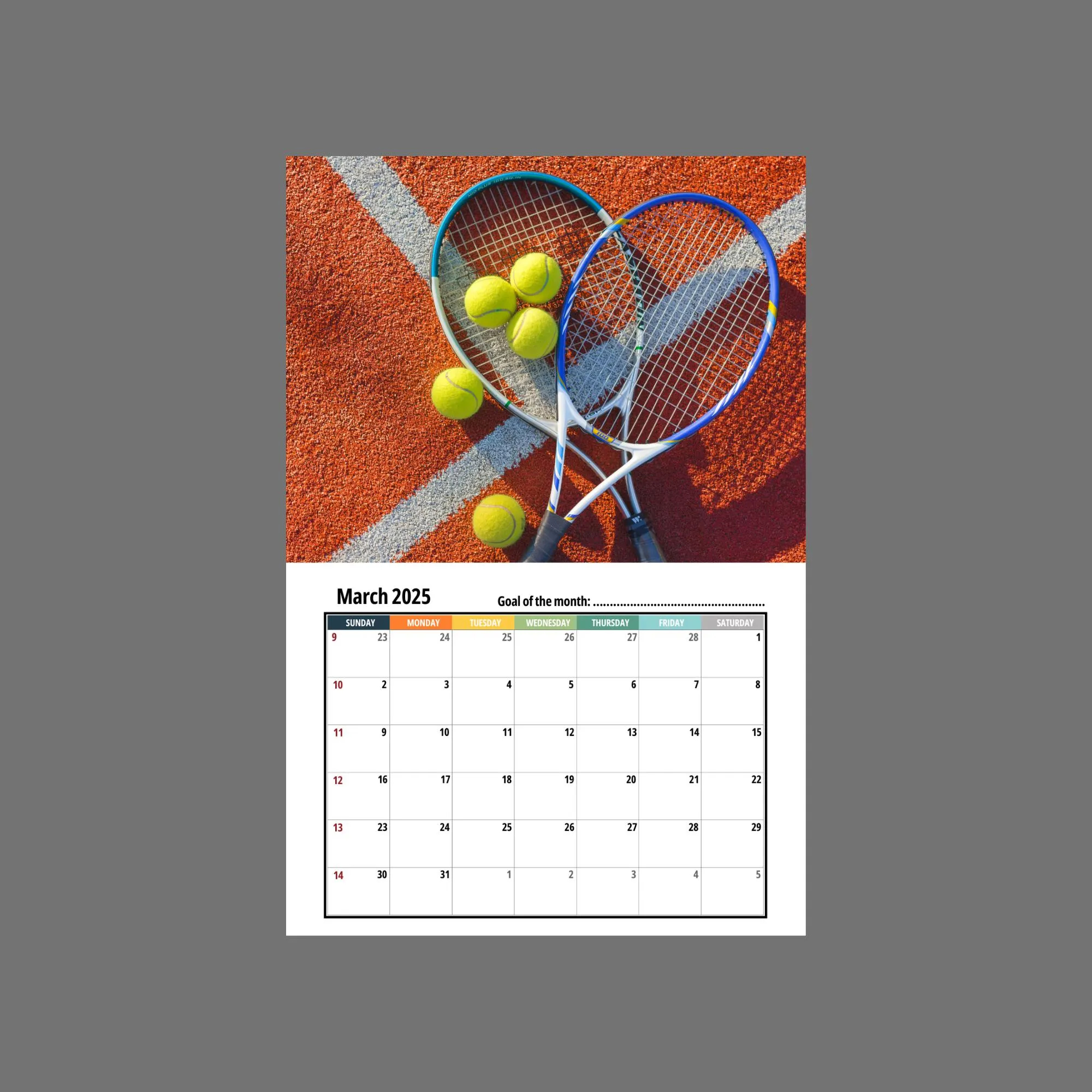 Tennis Wall Calendar 2025 Etsy