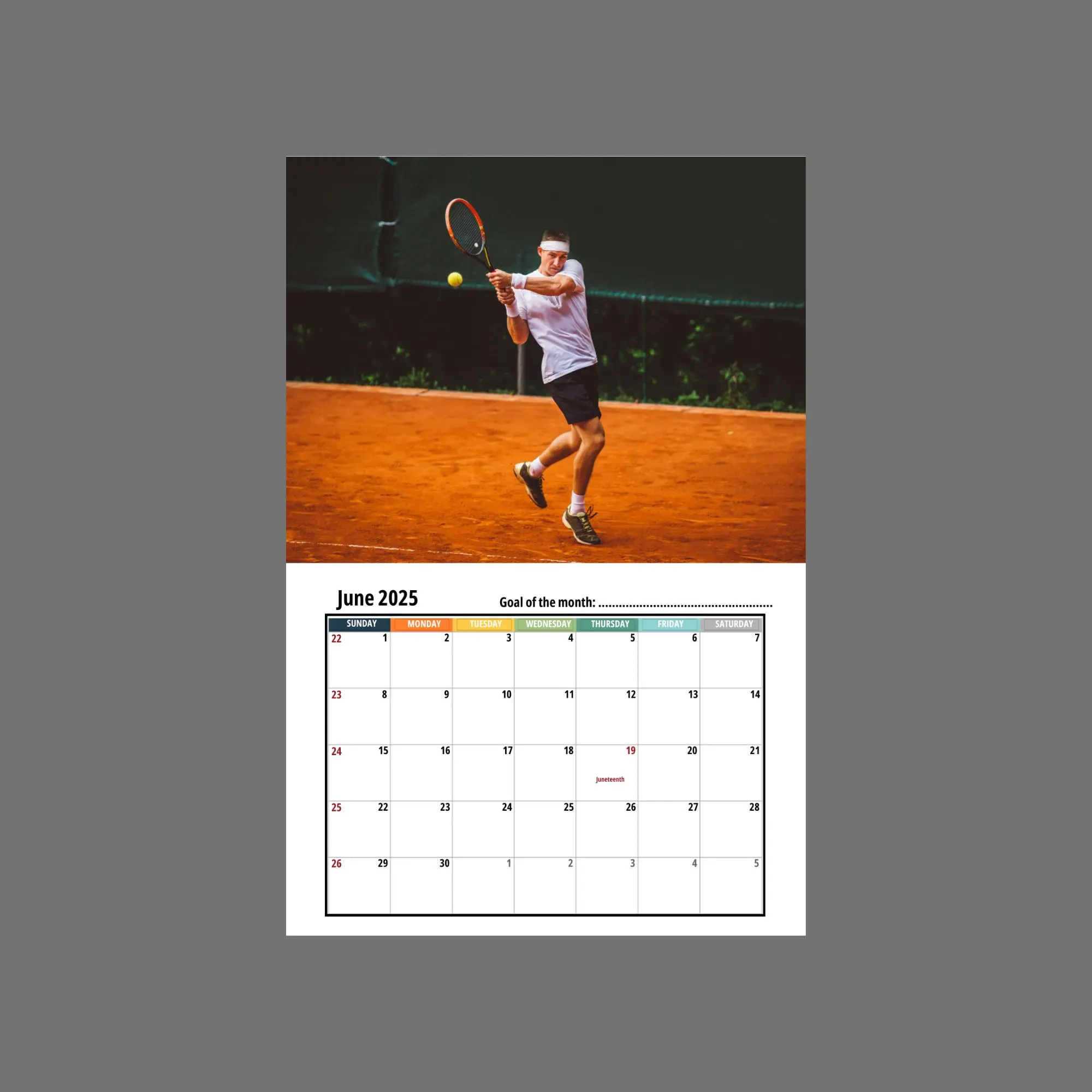 Tennis Calendar 2025 Printable