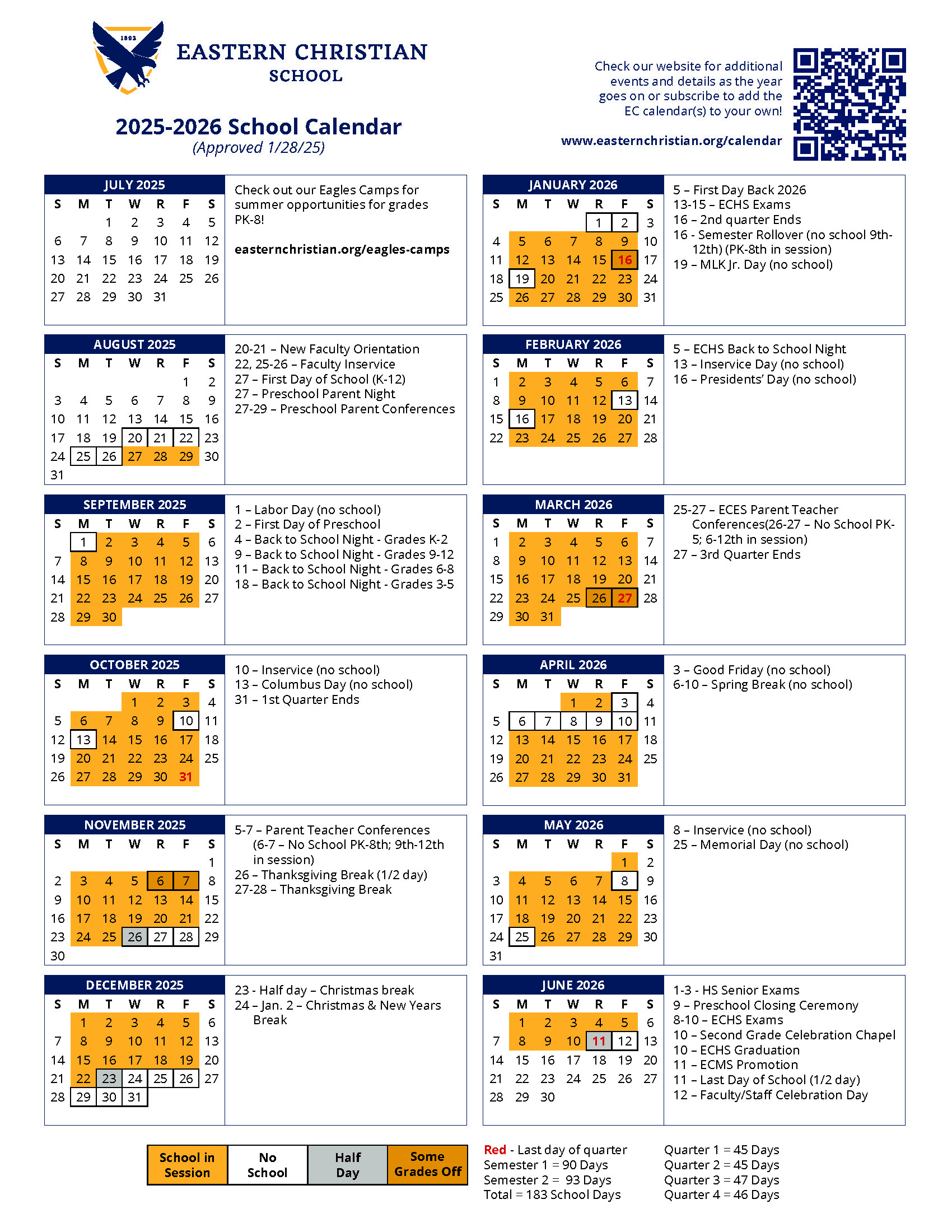 the 2025 2026 school calendar is here eastern christian school
