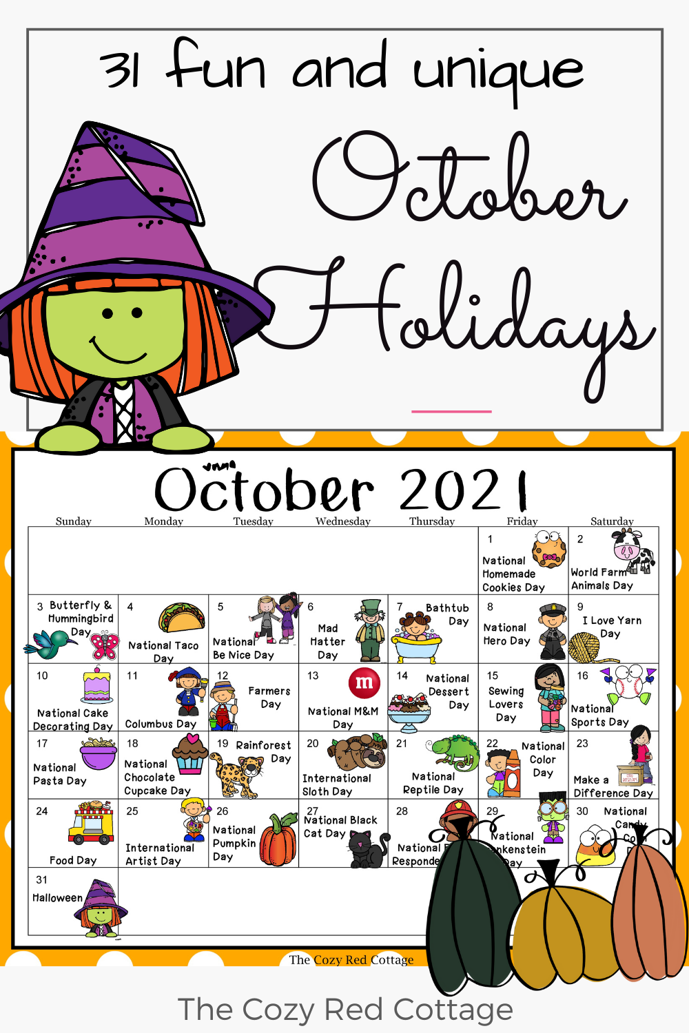 The Cozy Red Cottage Free October Holiday Calendar