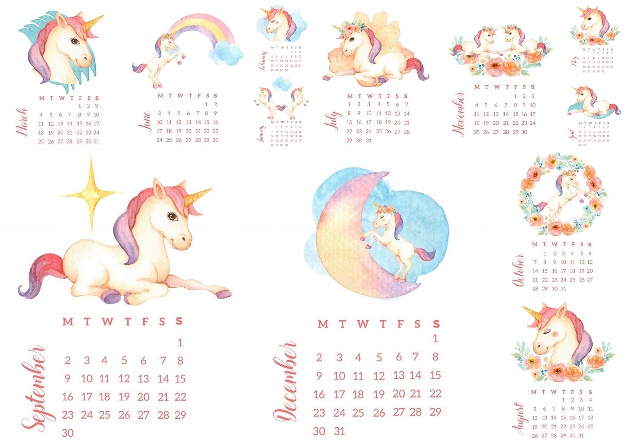 Unicorns 2019 Free Printable Calendar Oh My Fiesta In English