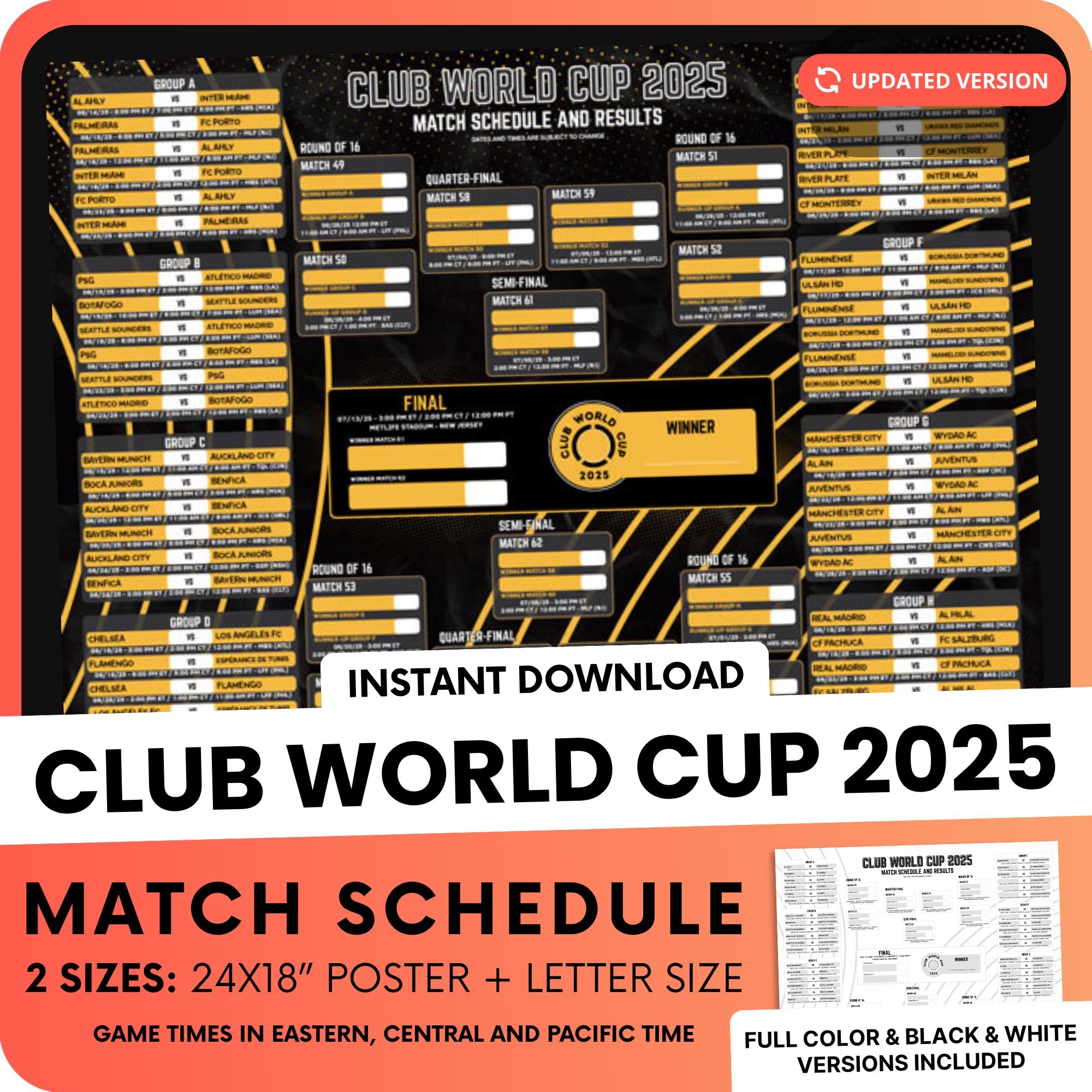 Updated Club World Cup 2025 Wall Chart Printable Poster Letter Size color B W 3 USA Times 4 PDF Downloads Football Match Schedule Etsy
