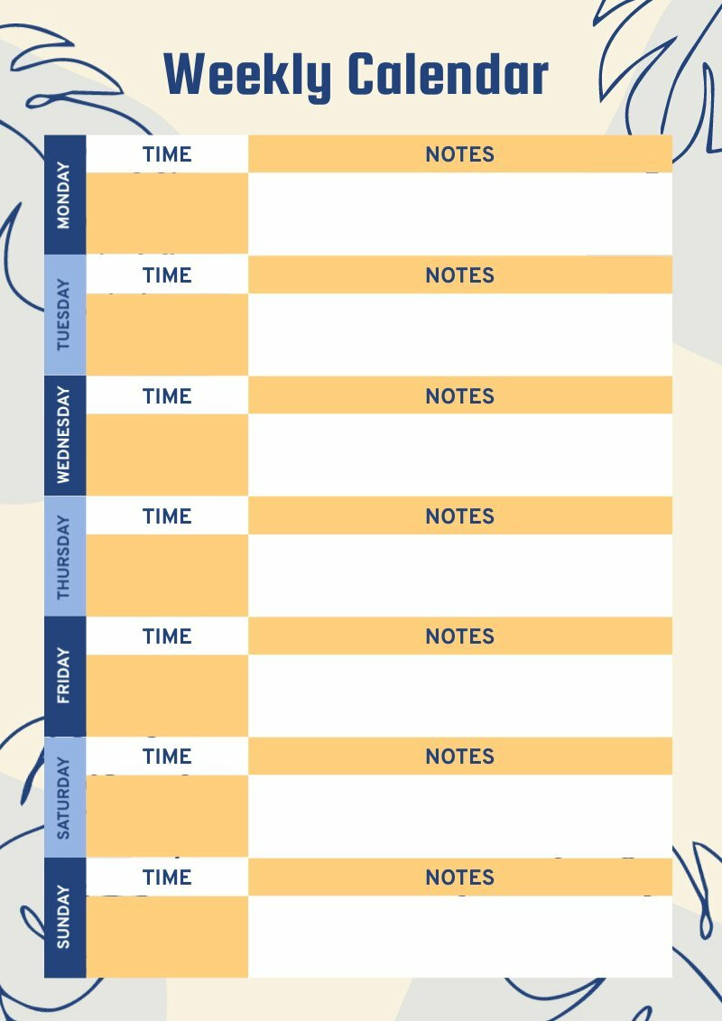 Week Time Calendar Printable