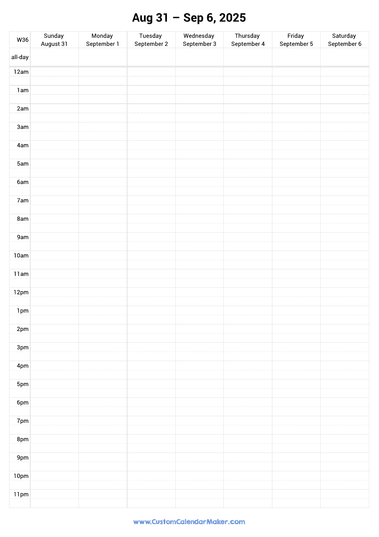 Weekly Calendar September 2025 Custom Calendar Maker
