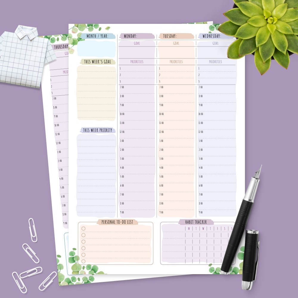 Week Calendar With Times Printable