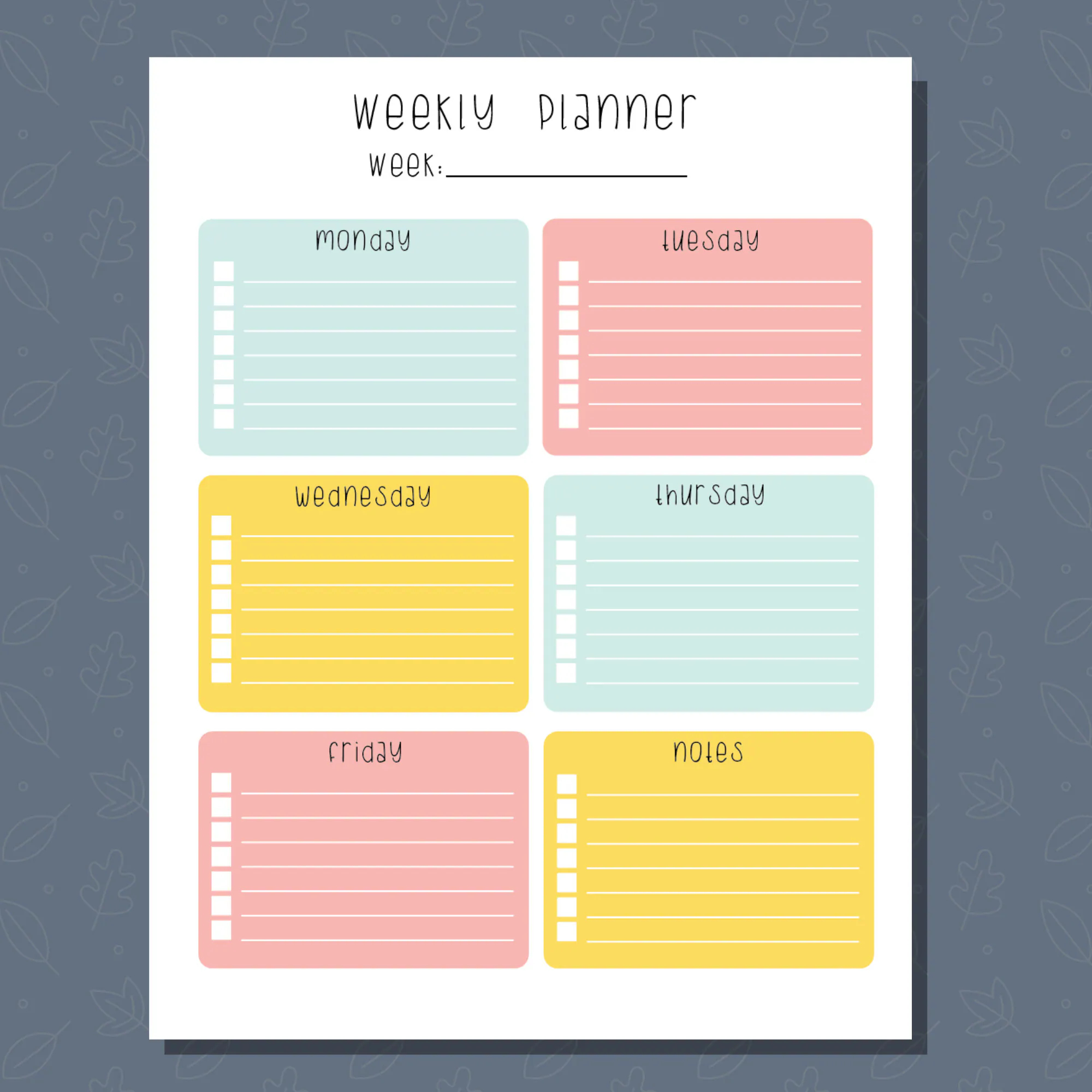 Weekly Planner Monday Through Friday Editable Printable PDF Great For School Etsy