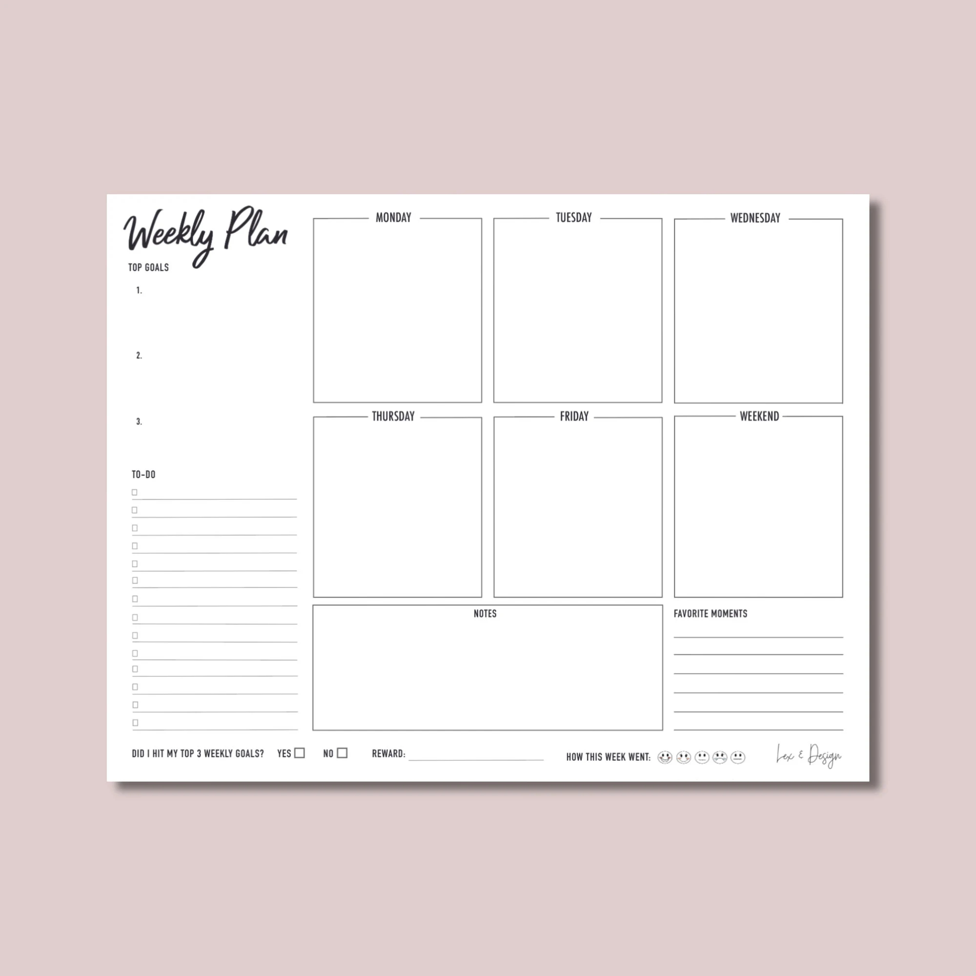 Weekly Planner Printable Weekly Schedule weekly Calendar Weekly Planner Landscape gift For Her Women Mom Friend Undated Weekly Etsy