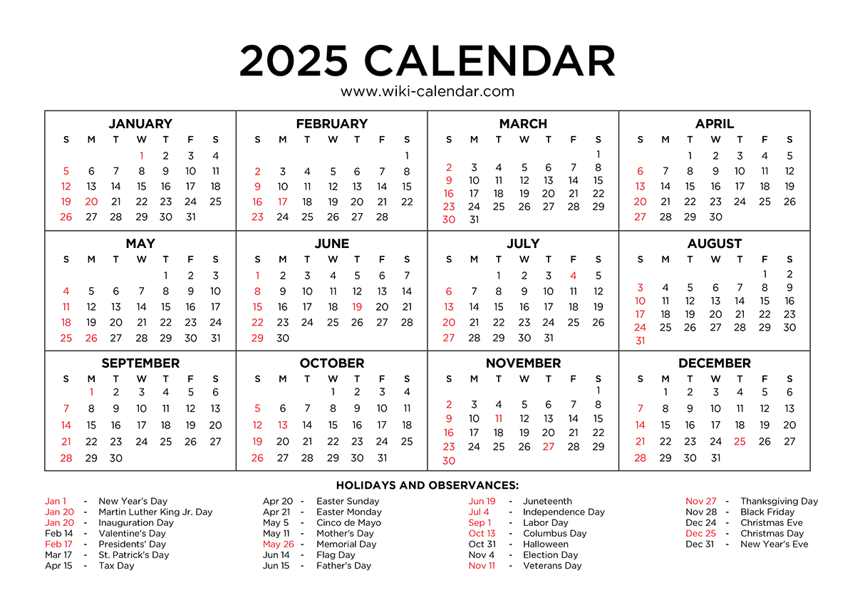 2025 Free Printable Calendar