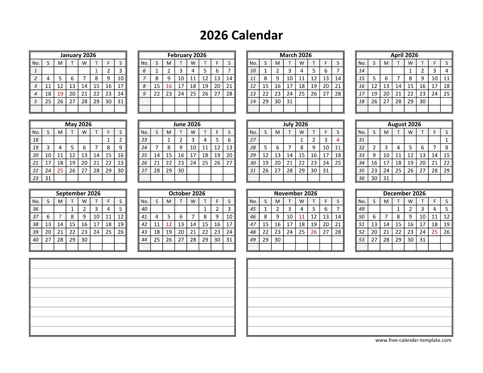 Blank September Calendar 2026 Printable