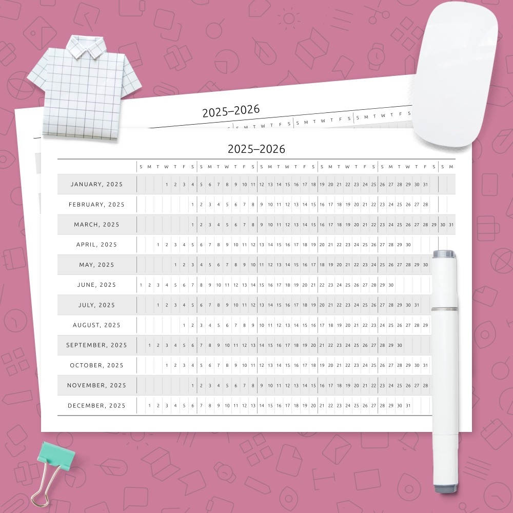 Yearly Linear Calendar Template Template Printable PDF
