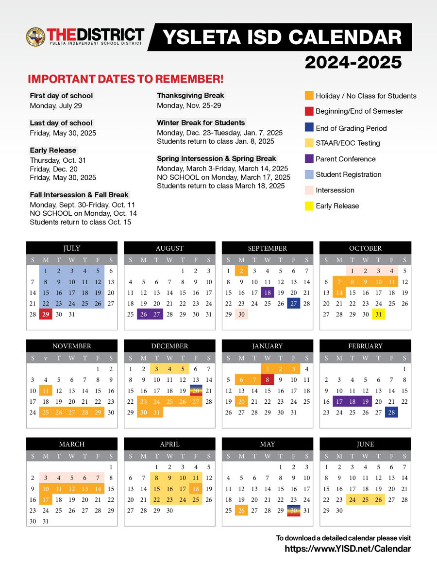 YSLETA ISD Calendar 2024 2025